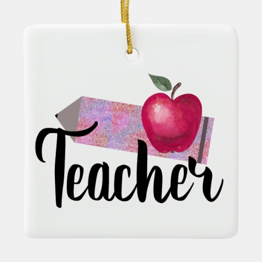Gepersonaliseerde Sparkly Christmas Pencil Teacher Keramisch Ornament (Voorkant)