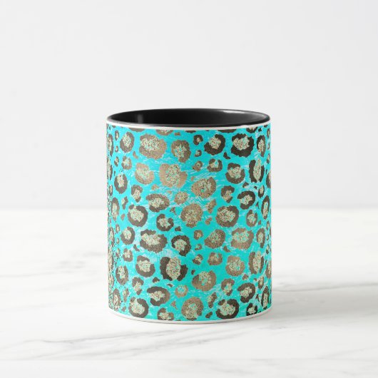 Gepersonaliseerde Sparkly Glittery Turquoise Luipa Mok (Midden)