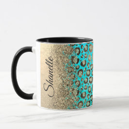 Gepersonaliseerde Sparkly Glittery Turquoise Luipa Mok