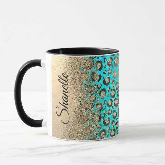 Gepersonaliseerde Sparkly Glittery Turquoise Luipa Mok (Links)