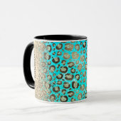 Gepersonaliseerde Sparkly Glittery Turquoise Luipa Mok (Voorkant links)