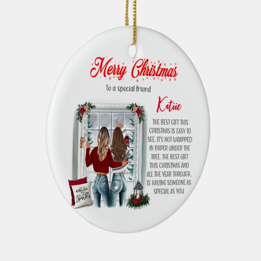 Gepersonaliseerde Speciale Beste Vriend Kerstmis Keramisch Ornament (Rechts)