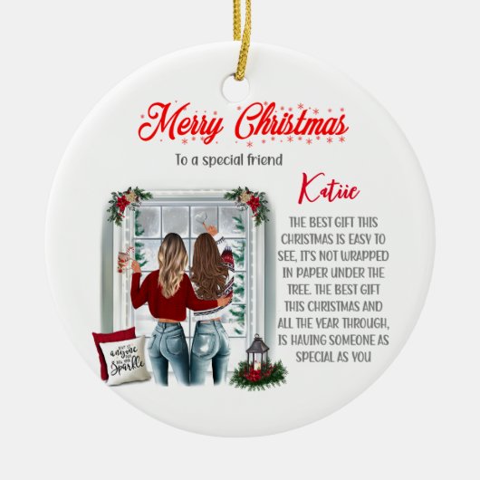 Gepersonaliseerde Speciale Beste Vriend Kerstmis Keramisch Ornament (Voorkant)