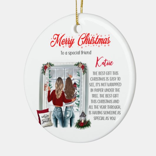 Gepersonaliseerde Speciale Beste Vriend Kerstmis Keramisch Ornament (Links)
