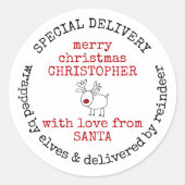 Gepersonaliseerde speciale levering van Santa Ronde Sticker (Voorkant)