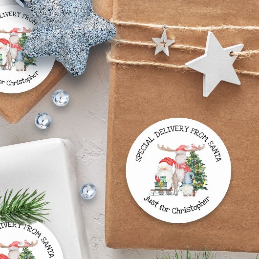 Gepersonaliseerde speciale levering van Santa Scha Ronde Sticker