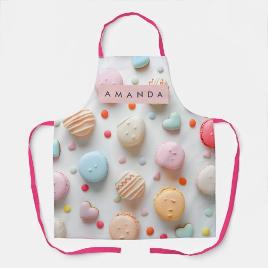 Gepersonaliseerde Speelse Pastel Macaron & Candy H Schort (Voorkant)