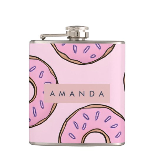 Gepersonaliseerde Speelse Pastel Roze Donut Heupfles (Voorkant)