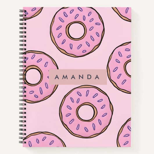 Gepersonaliseerde Speelse Pastel Roze Donut Notitieboek (Voorkant)