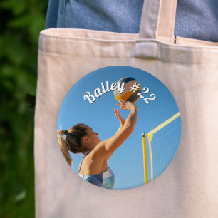 Gepersonaliseerde spel dag volleybal naam nummer f ronde button 3,2 cm