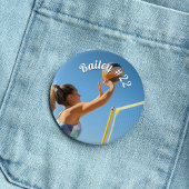Gepersonaliseerde spel dag volleybal naam nummer f ronde button 3,2 cm
