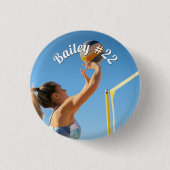 Gepersonaliseerde spel dag volleybal naam nummer f ronde button 3,2 cm (Voorkant)
