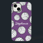 Gepersonaliseerde Speler Naam Volleybal Paarse Case-Mate iPhone Case<br><div class="desc">Een coole iPhone case met een aangepaste naam en een beetje volleyballen op een zacht paarse achtergrond.</div>
