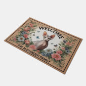 Gepersonaliseerde Sphynx Cat Floral Chic Welkom Deurmat (Schuin)