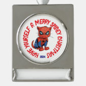 Gepersonaliseerde Spider Cat Verzilverd Banner Ornament (Voorkant)