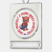 Gepersonaliseerde Spider Cat Verzilverd Banner Ornament (Links)