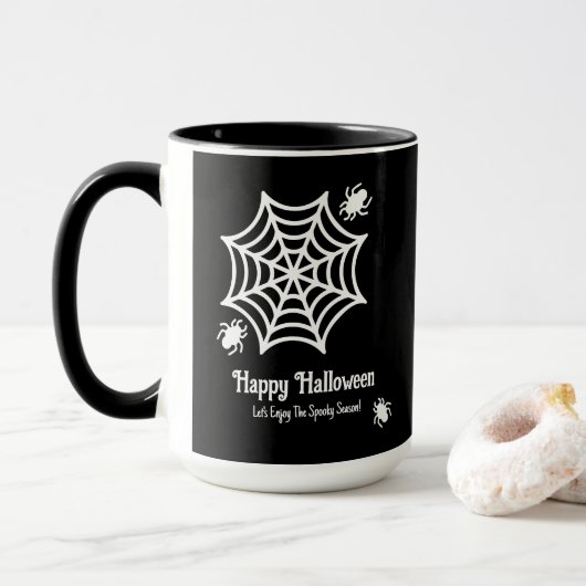 Gepersonaliseerde Spiderweb Halloween Mok (Met donut)