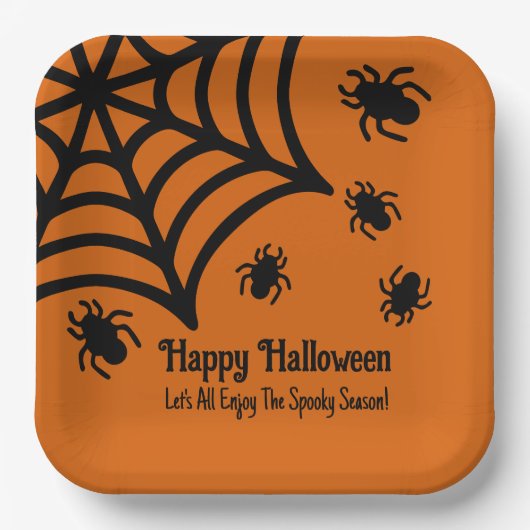 Gepersonaliseerde Spiderweb Halloween Papieren Bordje (Voorkant)