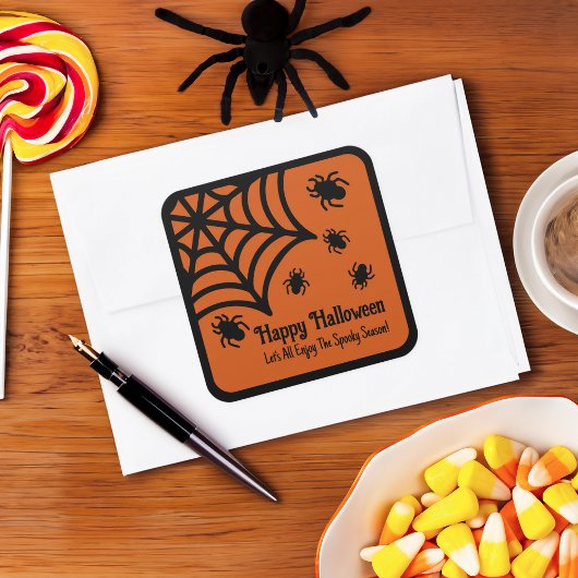 Gepersonaliseerde Spiderweb Halloween Vierkante Sticker
