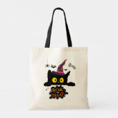 Gepersonaliseerde Spooky Black Cat Trick or treat Tote Bag (Achterkant)