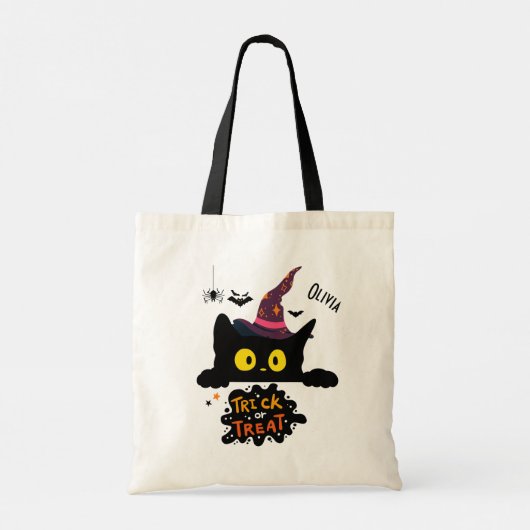 Gepersonaliseerde Spooky Black Cat Trick or treat Tote Bag (Achterkant)