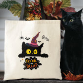Gepersonaliseerde Spooky Black Cat Trick or treat Tote Bag