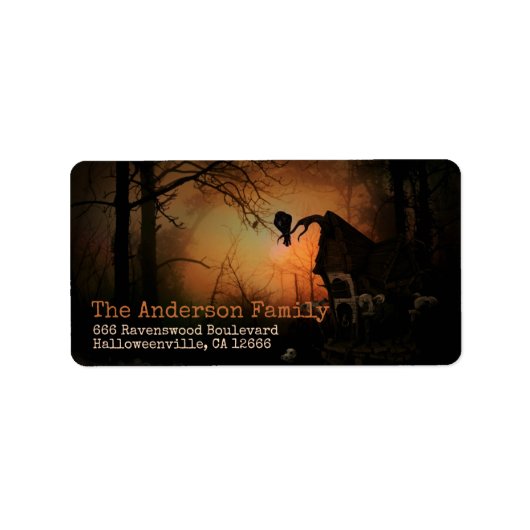Gepersonaliseerde Spooky Black Raven Halloween Etiket (Voorkant)