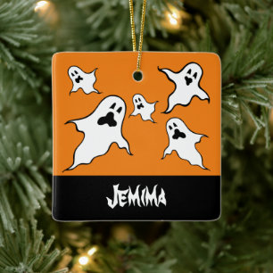 Gepersonaliseerde Spooky Halloween Ghosts Tree Orn Keramisch Ornament