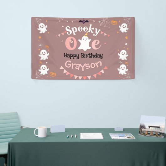 Gepersonaliseerde Spooky Ooky Halloween Verjaardag Spandoek (Beurs)
