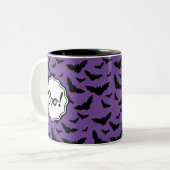 Gepersonaliseerde Spooky Paarse Halloween Black Ba Tweekleurige Koffiemok (Voorkant links)