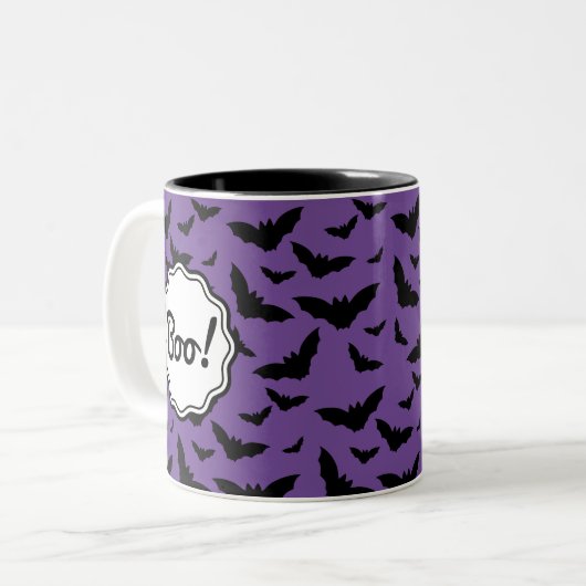 Gepersonaliseerde Spooky Paarse Halloween Black Ba Tweekleurige Koffiemok (Voorkant links)
