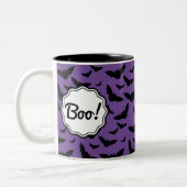 Gepersonaliseerde Spooky Paarse Halloween Black Ba Tweekleurige Koffiemok (Links)