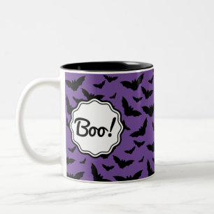 Gepersonaliseerde Spooky Paarse Halloween Black Ba Tweekleurige Koffiemok
