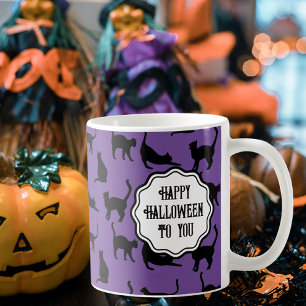 Gepersonaliseerde Spooky Paarse Halloween Black Ca Koffiemok