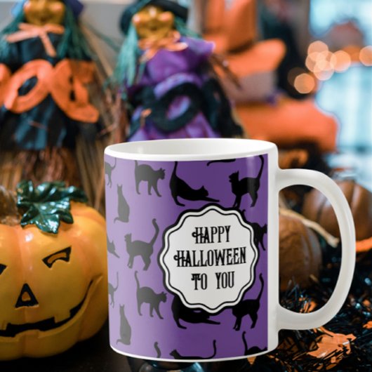 Gepersonaliseerde Spooky Paarse Halloween Black Ca Koffiemok