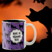 Gepersonaliseerde Spooky Paarse Halloween Black Ca Tweekleurige Koffiemok