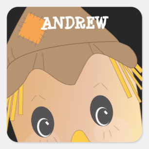 Gepersonaliseerde Spooky Scarecrow Halloween Stick Vierkante Sticker