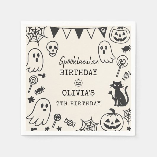 Gepersonaliseerde Spooky Schattige Skeleton & Ghos Servet (Voorkant)