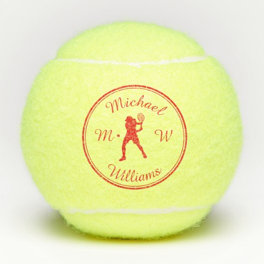 Gepersonaliseerde Sport Tennis Speler Red Silhouet Tennisballen (Voorkant)