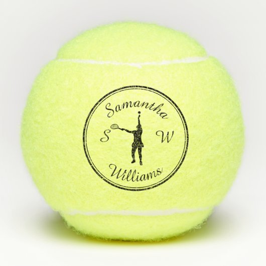 Gepersonaliseerde Sport Tennis Speler Zwart Silhou Tennisballen (Voorkant)