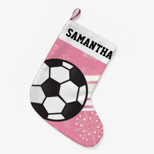 Gepersonaliseerde Sporty Stripes Voetbal Roze Kleine Kerstsok