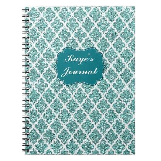 Gepersonaliseerde sprankelende Blauwgroen Notitieboek (Voorkant)
