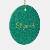 Gepersonaliseerde sprankelende groene glitter text keramisch ornament (Rechts)