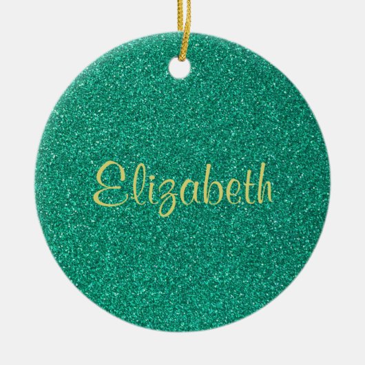 Gepersonaliseerde sprankelende groene glitter text keramisch ornament (Voorkant)