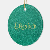 Gepersonaliseerde sprankelende groene glitter text keramisch ornament (Links)