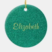 Gepersonaliseerde sprankelende groene glitter text keramisch ornament (Achterkant)