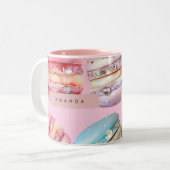 Gepersonaliseerde Sprankelende Pastelkleurige Maca Tweekleurige Koffiemok (Voorkant links)