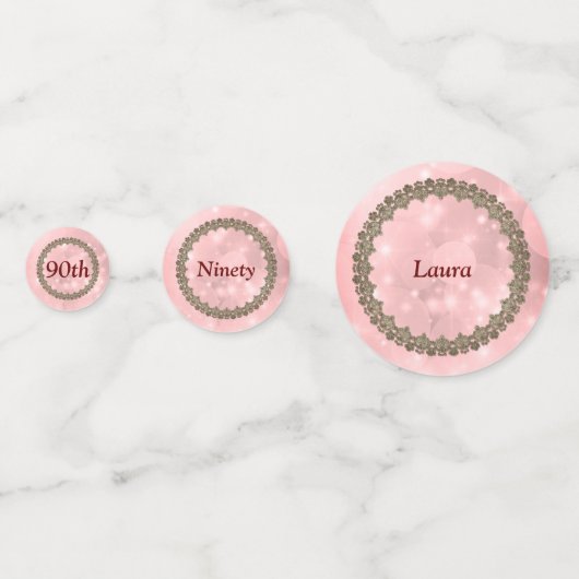 Gepersonaliseerde sprankelende roze Happy 90ste ve Confetti (Voorkanten)
