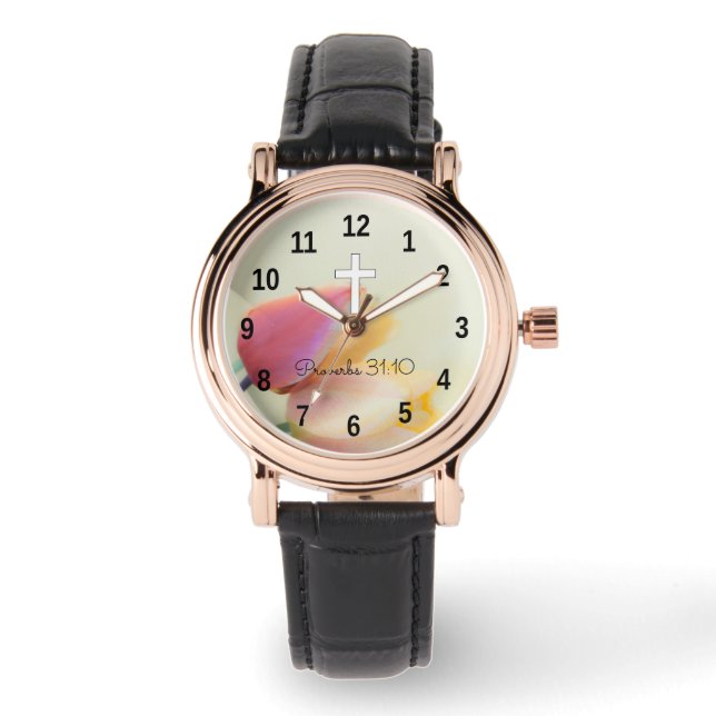 Gepersonaliseerde Spreuken Religieuze Vrouwen Horloge (Voorkant)