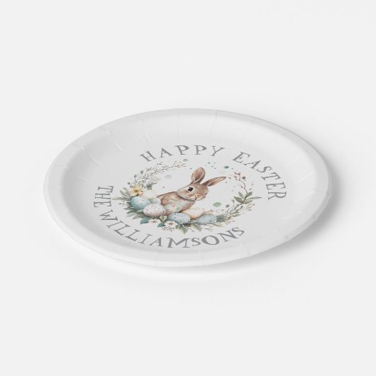 Gepersonaliseerde Spring Bunny Easter Eggs Garland Papieren Bordje (Gekanteld)